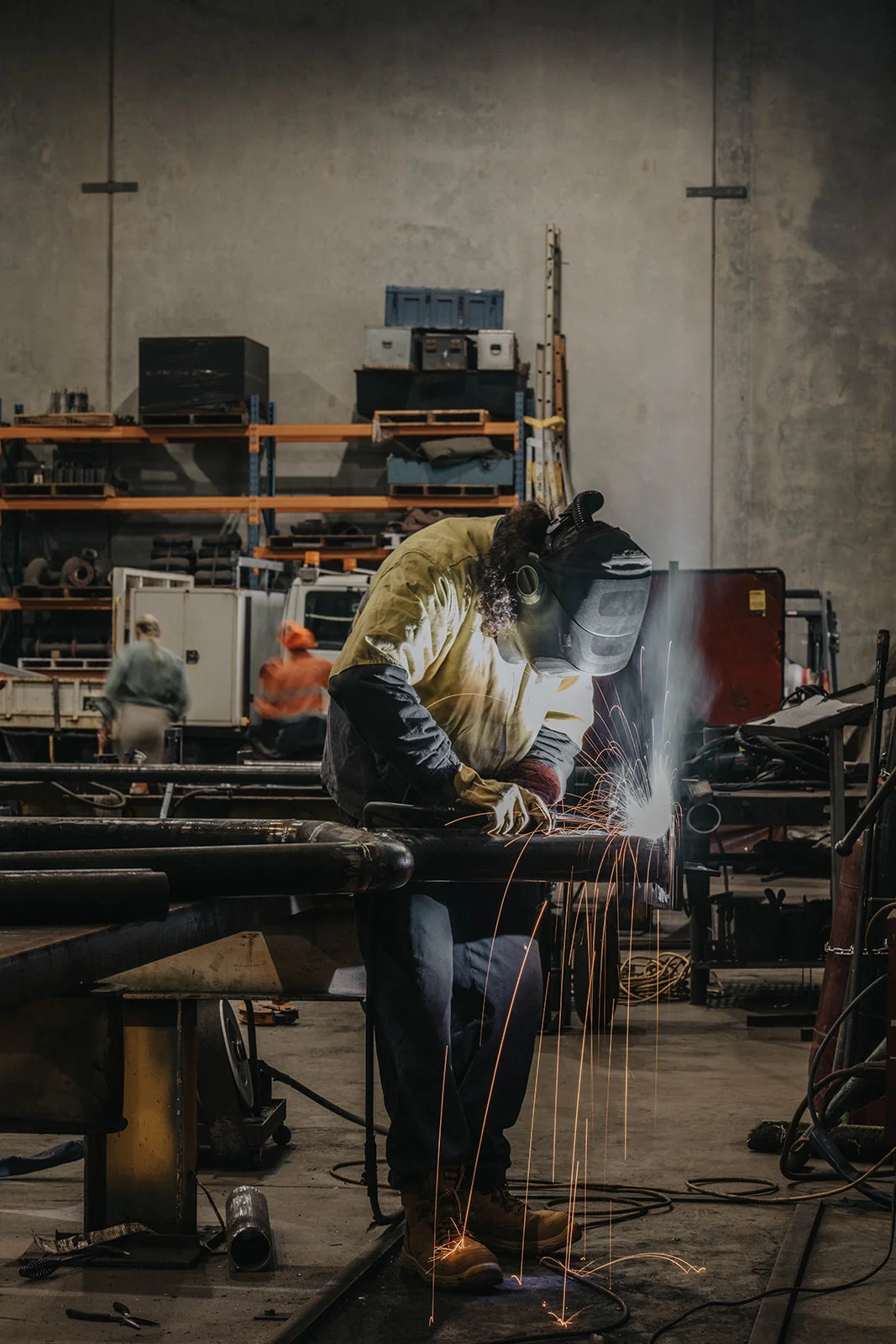 Steel pipe and structural fabrication in the Rimech workshop.